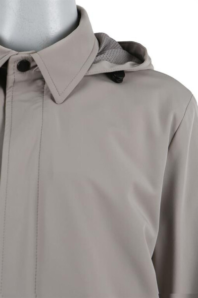 Beige Comfort Fit Hooded Concealed Zipper Classic Model Jacket - 10