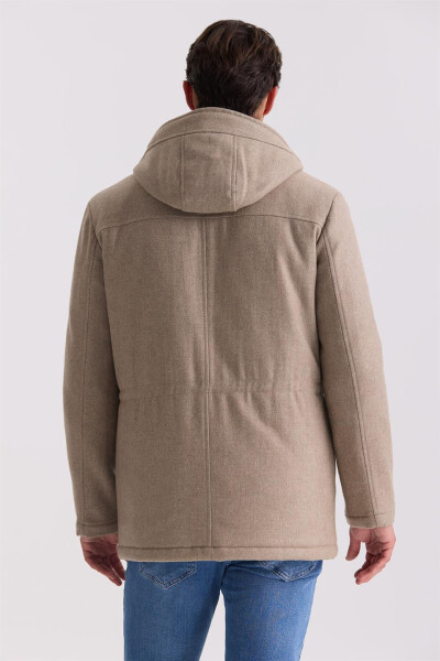 Beige Comfort Fit Hooded Wool Coat - 8