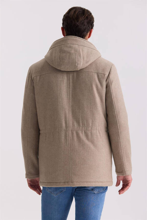 Beige Comfort Fit Hooded Wool Coat - 4