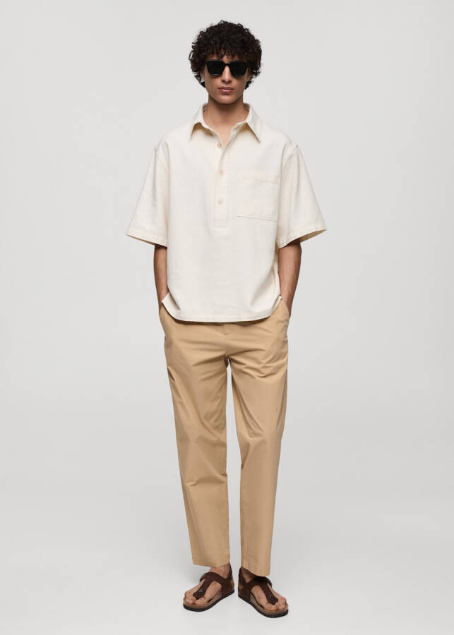 Beige cotton drawstring pants - 3