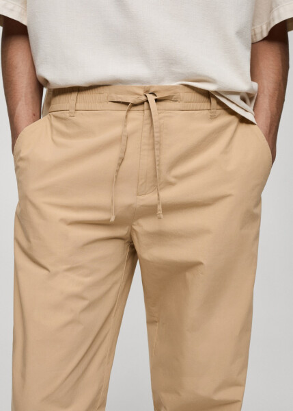 Beige cotton drawstring pants - 8