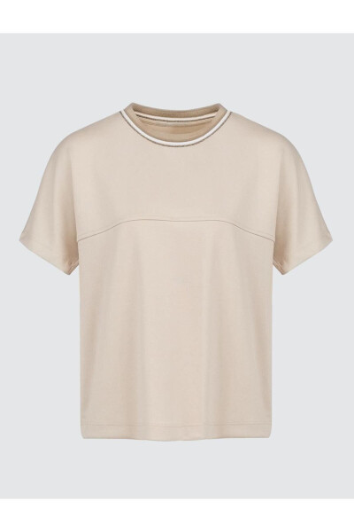 Beige Crew Neck Short Sleeve Plain T-Shirt - 8