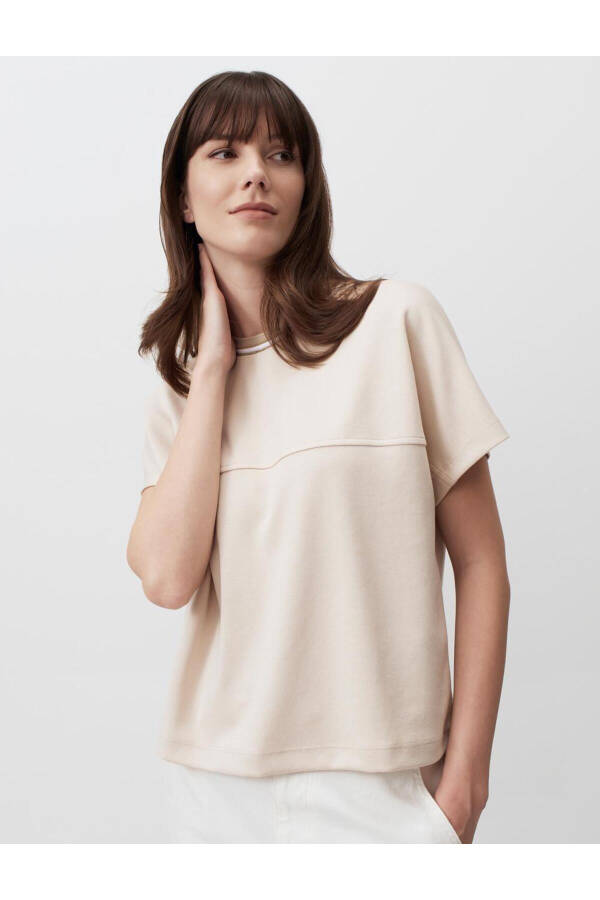 Beige Crew Neck Short Sleeve Plain T-Shirt - 19