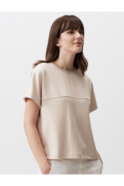 Beige Crew Neck Short Sleeve Plain T-Shirt - 20