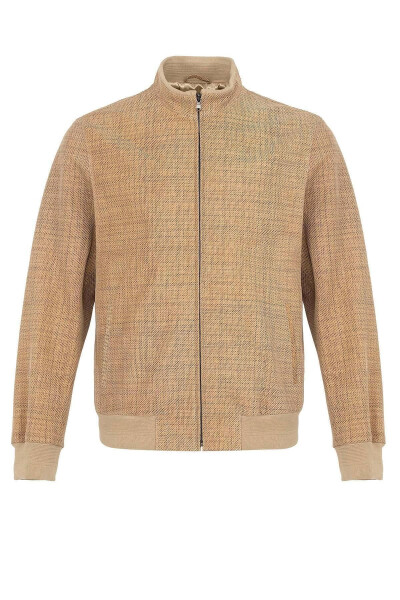 Beige Galya Suede Printed Lined Men's Genuine Leather Jacket - 7