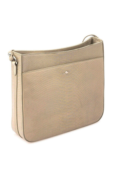 Beige genuine leather snake print women's shoulder bag - 1