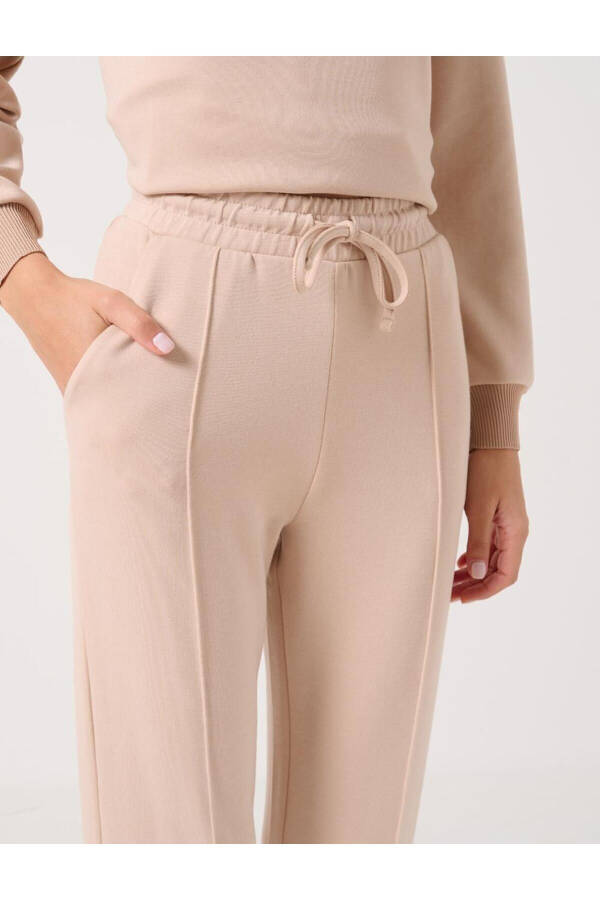 Beige High Waist Tie-Waist Ribbed Jogger Pants - 21