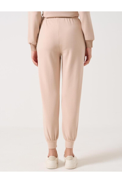 Beige High Waist Tie-Waist Ribbed Jogger Pants - 23