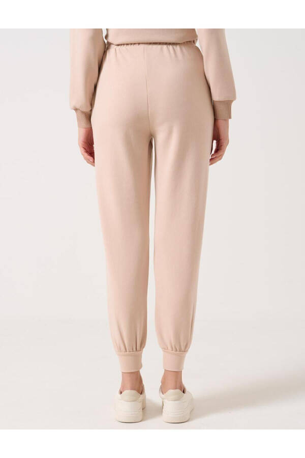 Beige High Waist Tie-Waist Ribbed Jogger Pants - 11