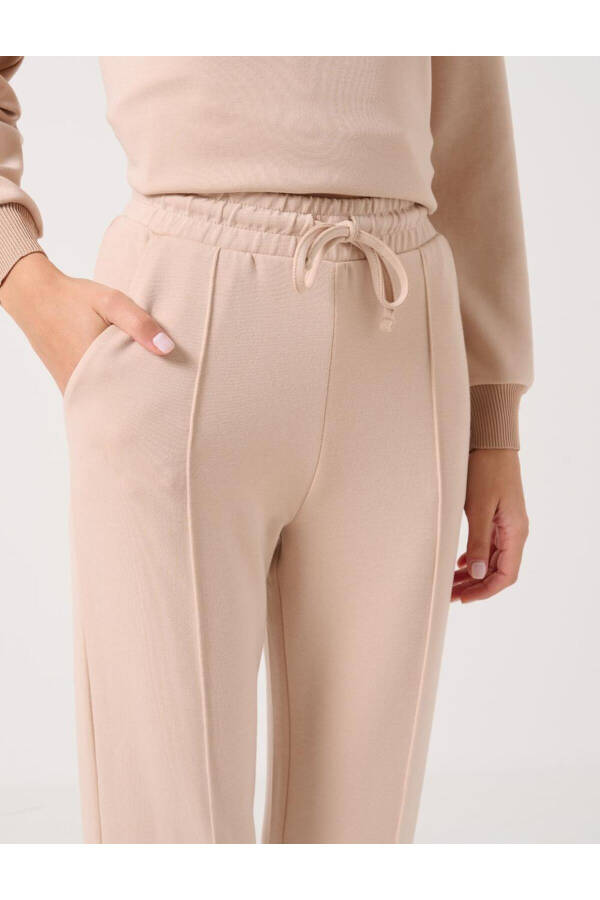 Beige High Waist Tie-Waist Ribbed Jogger Pants - 27