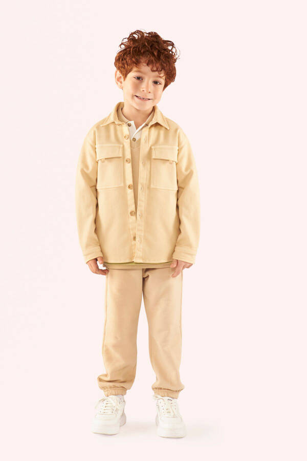 Beige Jacket with Pocket Details for Boys - 1