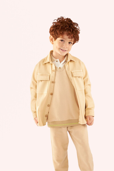 Beige Jacket with Pocket Details for Boys - 2