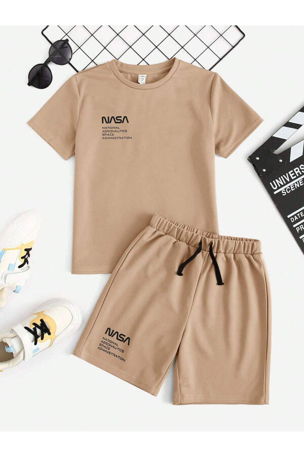 Beige Kids NASA Printed Shorts Set - 1