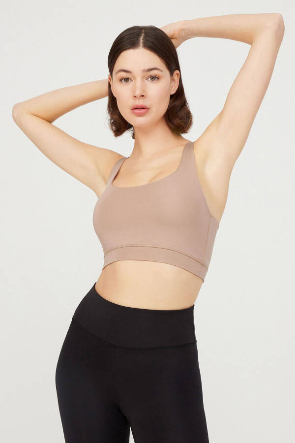 Beige Lightly Supported Back Detailed Padded Sports Bra - 2