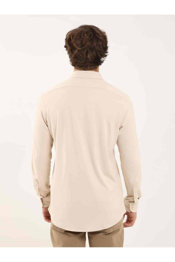 Beige Men's Slim Fit Plain Classic Collar Long Sleeve Shirt - 97956 - 10