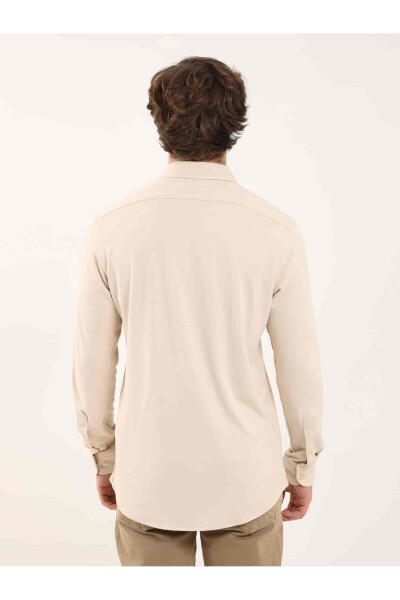 Beige Men's Slim Fit Plain Classic Collar Long Sleeve Shirt - 97956 - 5