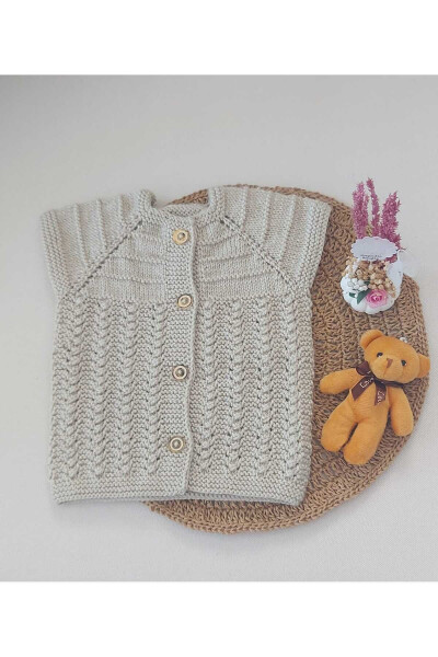 Beige Newborn Baby Hand-Knit Cotton Vest, Buttoned, Birth Anniversary, 0-12 Months - 1