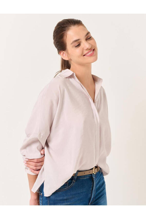 Beige Oversized Long Sleeve Basic Shirt - 18