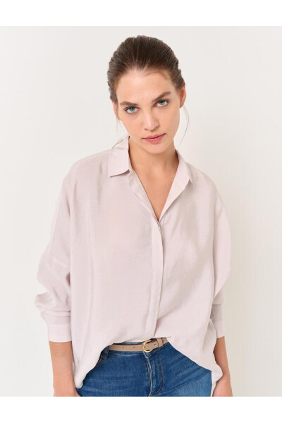 Beige Oversized Long Sleeve Basic Shirt - 7