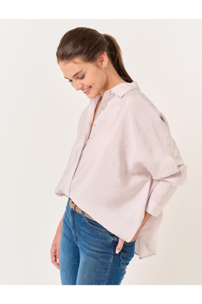 Beige Oversized Long Sleeve Basic Shirt - 4