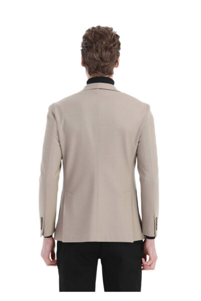 Beige Plain Shirt Shoulder Slim Fit Wool Blend Knit Jacket - 6