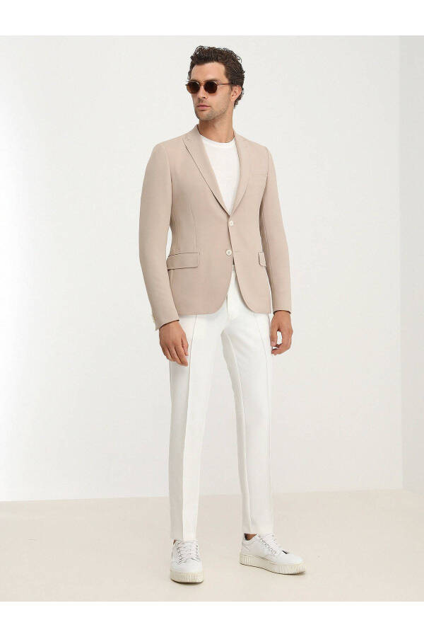 Beige Plain Slim Fit Jacket - 10