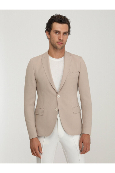 Beige Plain Slim Fit Jacket - 11