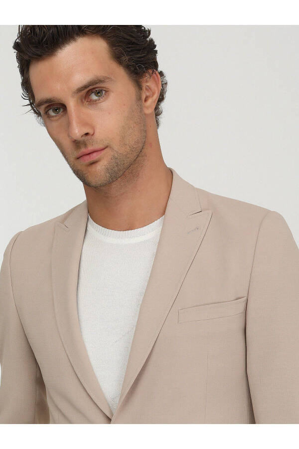 Beige Plain Slim Fit Jacket - 12