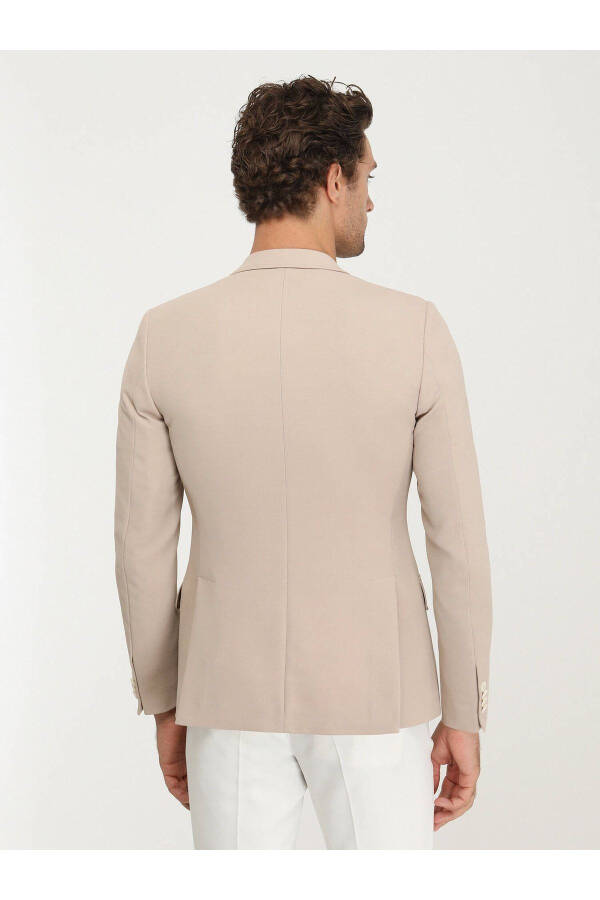 Beige Plain Slim Fit Jacket - 15