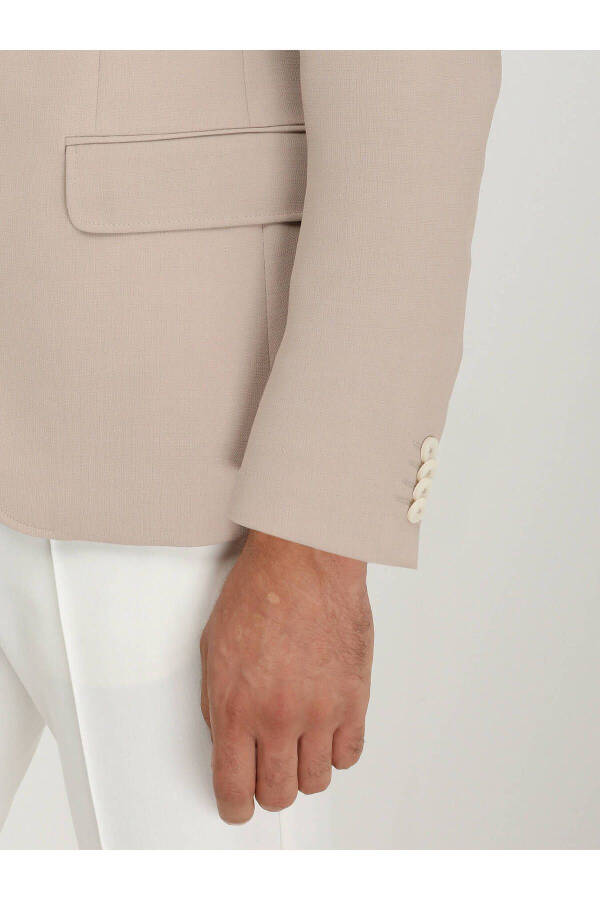 Beige Plain Slim Fit Jacket - 5