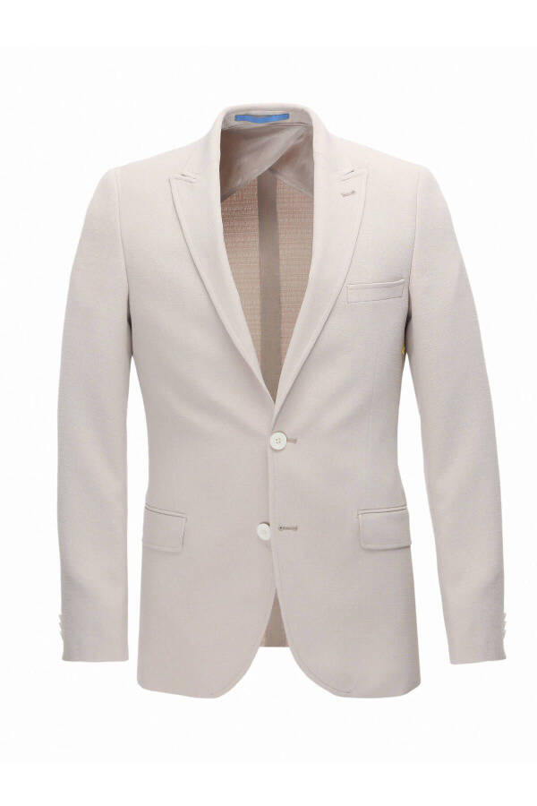 Beige Plain Slim Fit Jacket - 8