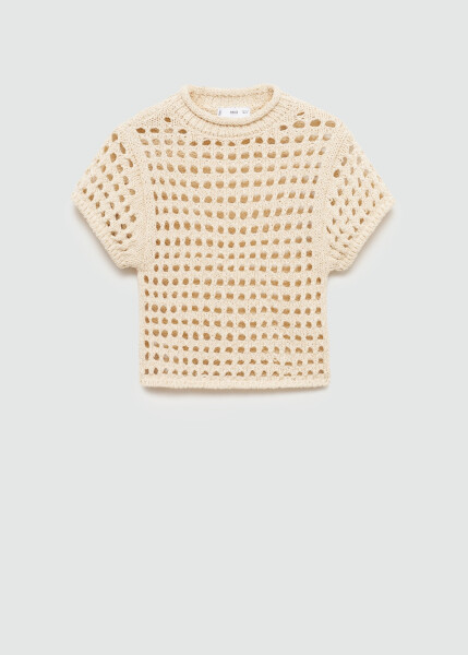 Beige short-sleeved, perforated sweater - 9