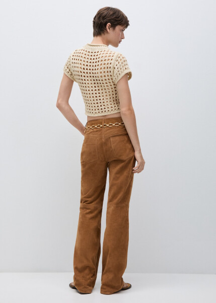 Beige short-sleeved, perforated sweater - 12