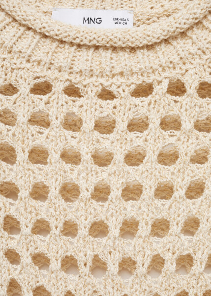 Beige short-sleeved, perforated sweater - 13