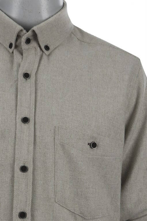 Beige Slim Fit Button-Down Collar Pocket Shirt - 6