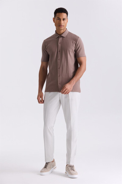 Beige Slim Fit Button Down Collar T-Shirt - 6