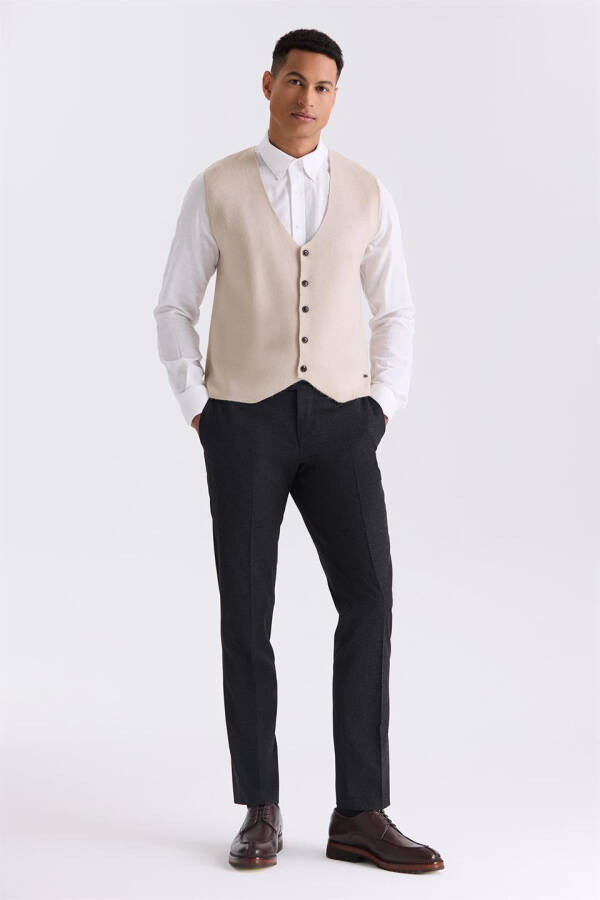 Beige Slim Fit Buttoned Knitted Vest - 2