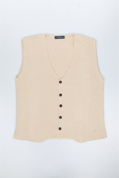 Beige Slim Fit Buttoned Knitted Vest - 5