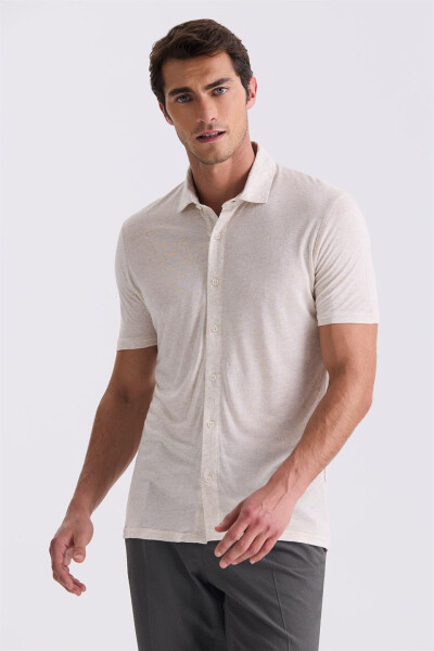 Beige Slim Fit Collared T-Shirt - 1