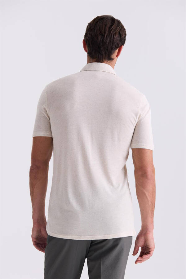 Beige Slim Fit Collared T-Shirt - 4