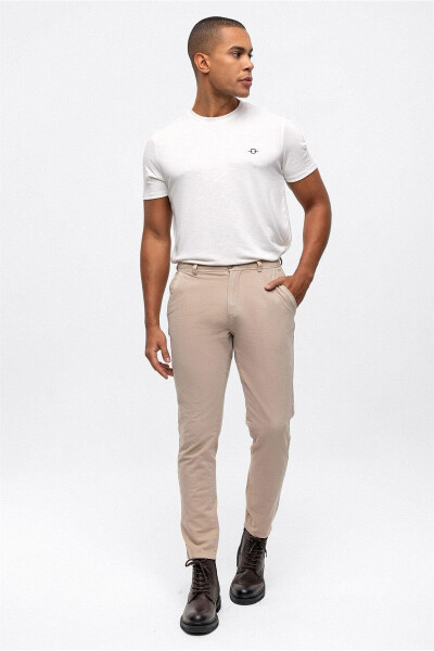 Beige Slim Fit Cotton Chino Pants - 1