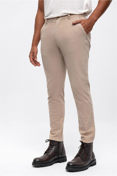 Beige Slim Fit Cotton Chino Pants - 2