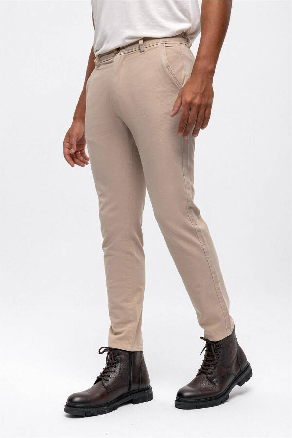 Beige Slim Fit Cotton Chino Pants - 3