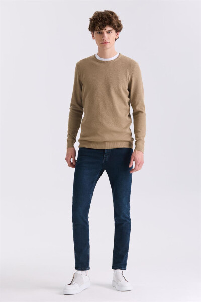 Beige Slim Fit Crew Neck Patterned Knit Sweater - 6