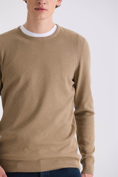 Beige Slim Fit Crew Neck Patterned Knit Sweater - 7