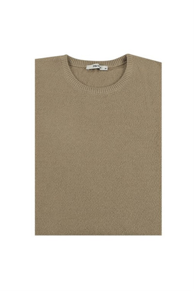 Beige Slim Fit Crew Neck Patterned Knit Sweater - 9