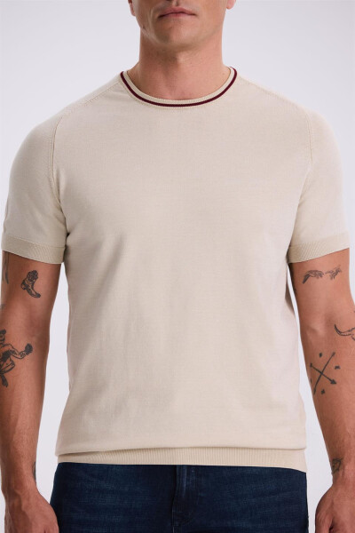 Beige Slim Fit Knit Polo T-Shirt - 3