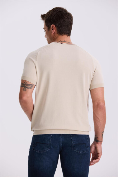 Beige Slim Fit Knit Polo T-Shirt - 4