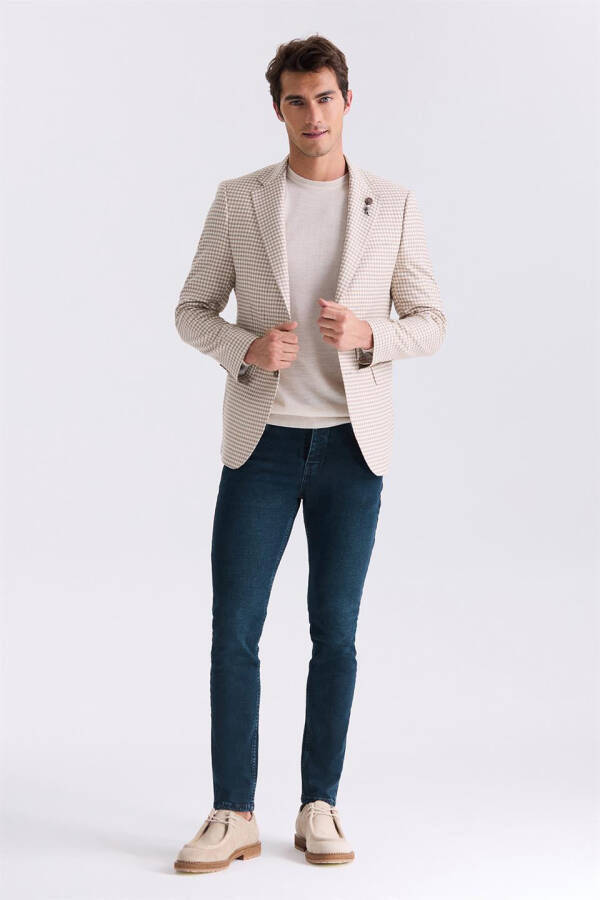 Beige Slim Fit Patterned Single Button Summer Sports Jacket - 2