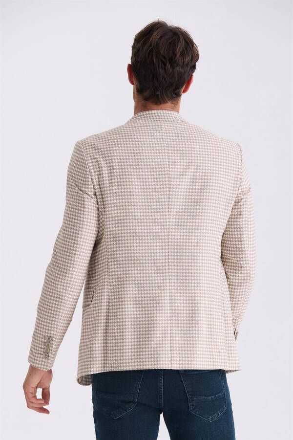 Beige Slim Fit Patterned Single Button Summer Sports Jacket - 4